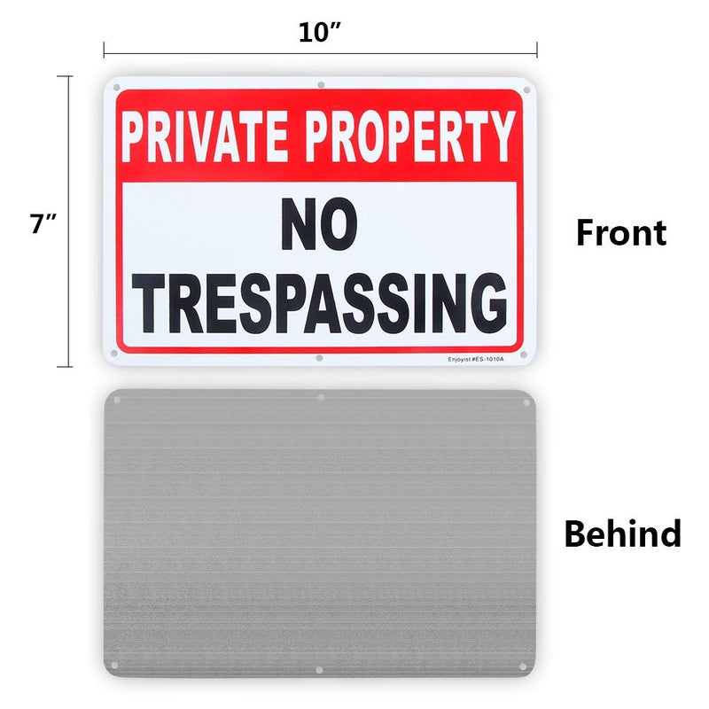 Enjoyist 3 Pack Private Property No Trespassing Sign 10"x 7" .04" Aluminum Reflective Sign Rust Free Aluminum-UV Protected and Weatherproof - Image 2